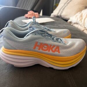 Hoka Sky Blue Sneakers with Orange Accent